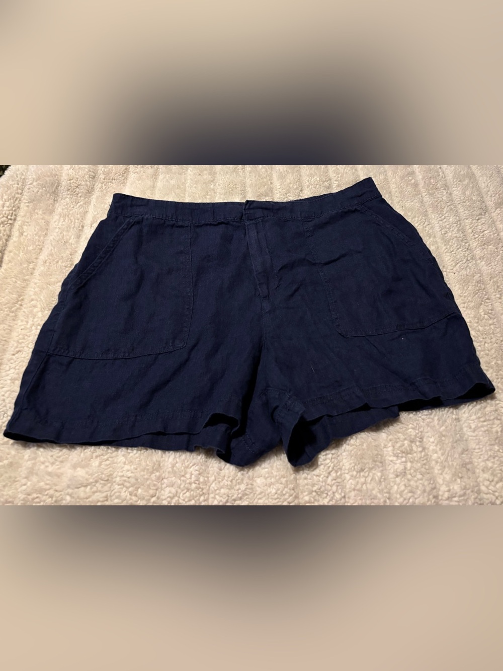 Nicole Miller 100% Linen Navy High-Waist Casual Shorts